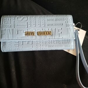 Steve Madden Embossed Light Blue Wristlet